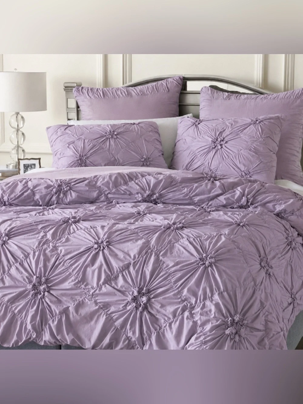 Pier One Purple Rosette Duvet Cover Queen Lavender Lilac Bedding Romantic Decor